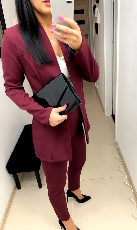 GARNITUR DAMSKI marynarka spodne BORDOWY L Materiał dominujący poliester