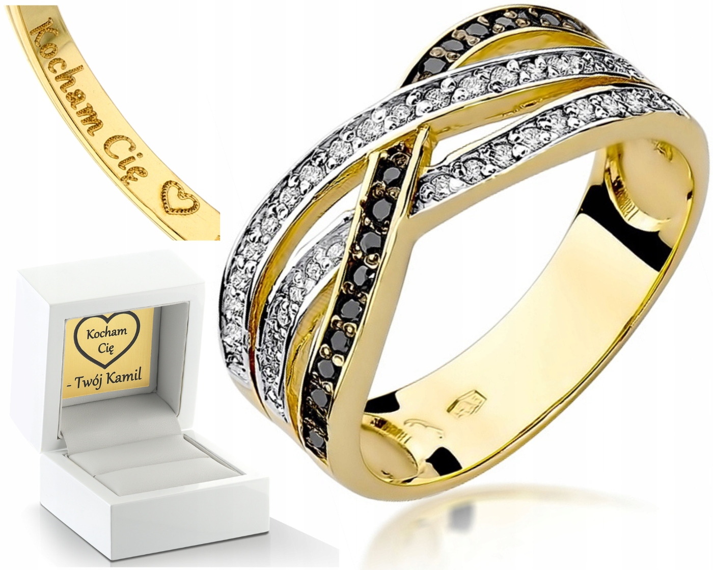 Zlatý Prstýnek S Černými Brilianty 0,585