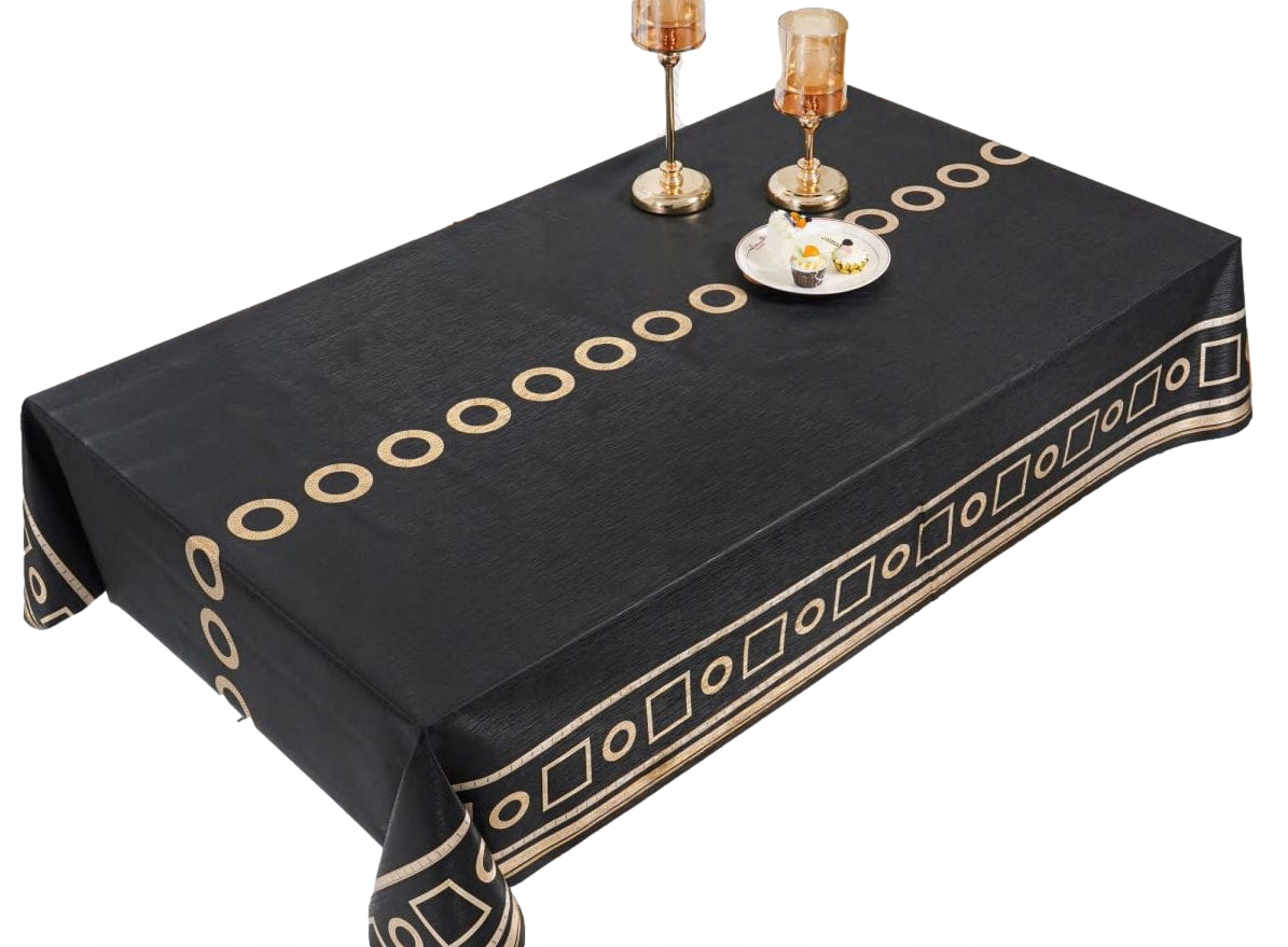 CERATA NA TKANINIE CZARNO ZŁOTA NA WYMIAR METRY Typ obrus