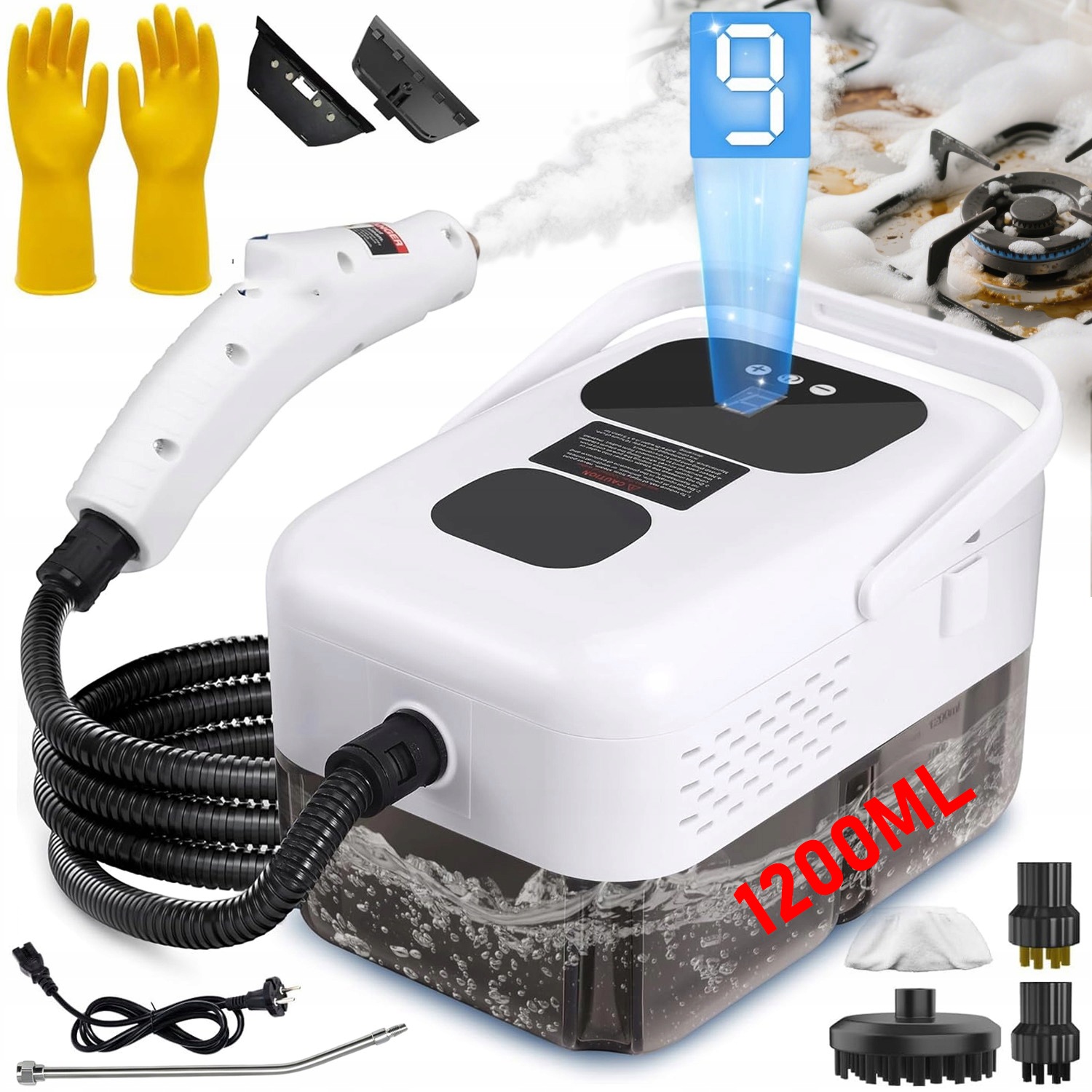 Profesionální Set Parní Čistič 3BAR 2500W 1200 ML Velká Nádrž