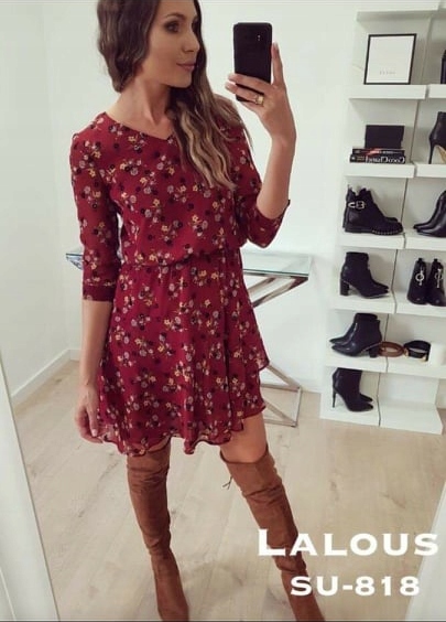 Šaty Lalous Bordó květina vel M