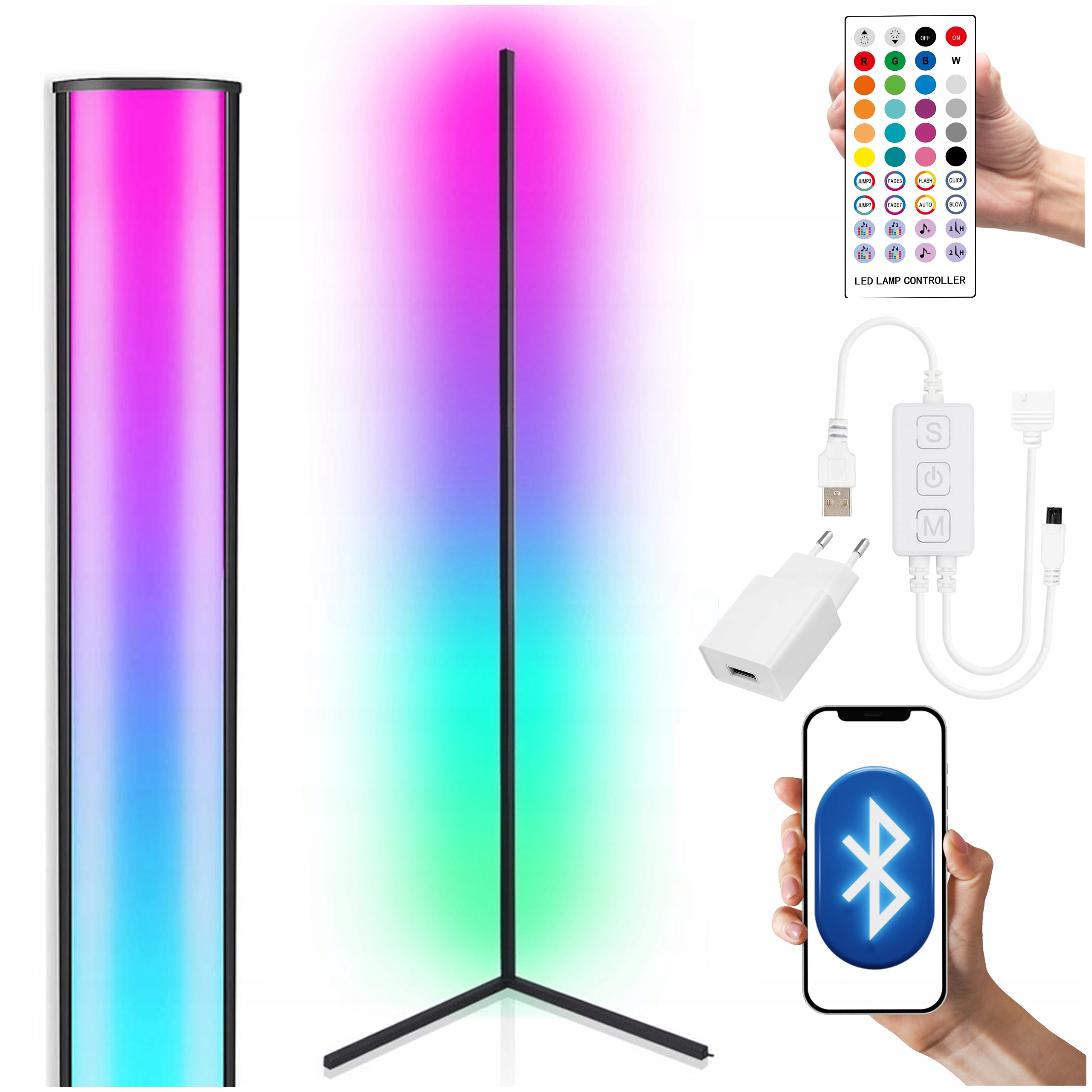 Lampa Led Narożna Podłogowa Stojąca Rgb 152CM Pilot Aplikacja Bluetooth
