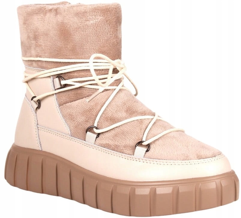 Dámské Sněhule Kotníkové Boty Teplé Módní Béžové Lehké