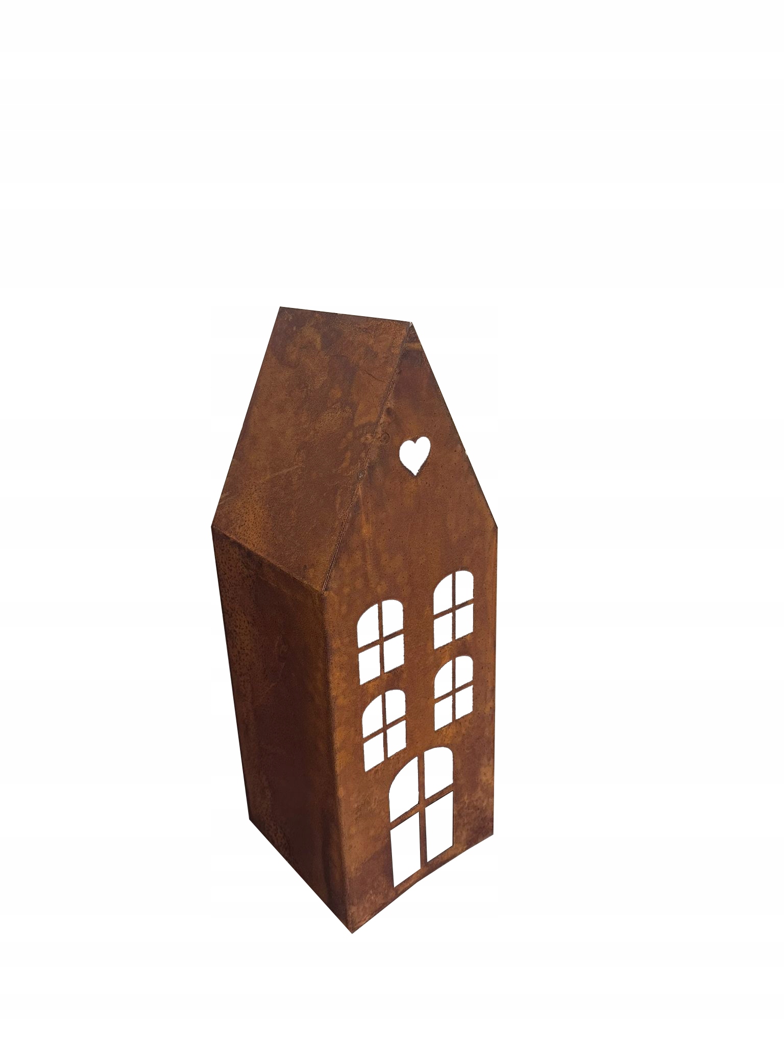 Kovový domeček, zahradní figurka, rez, rustikální ozdoba do zahrady, terasy 01