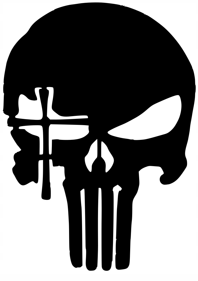 Naklejka bez tła na samochód laptopa kufry Punisher Z Krzyżem 18 x 13,0 cm