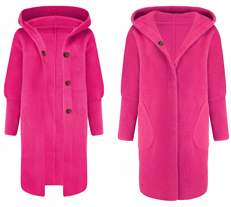 Ciepła Alpaka Płaszcz Narzutka Wełna Fuksja