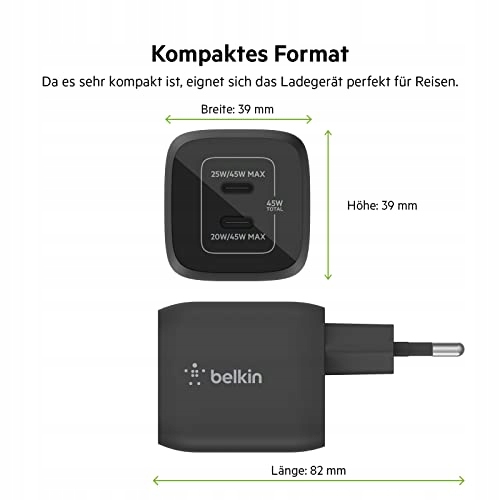 BELKIN Ładowarka USB-C 45W 2 Porty Szybkie Ładowanie Power Delivery — miniatura 5