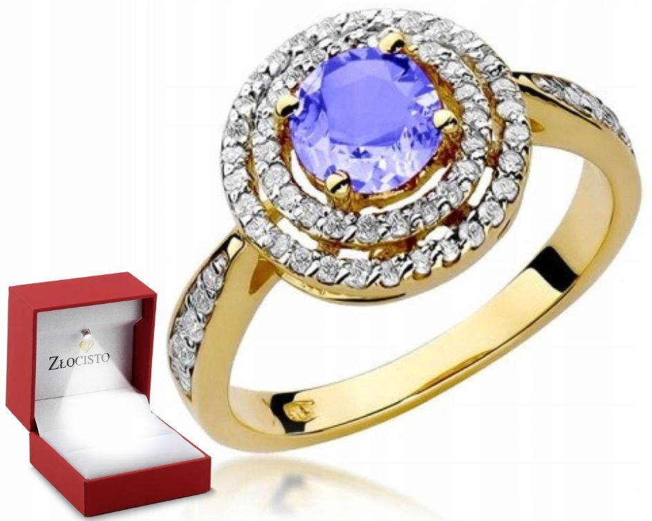 Zlatý Prstýnek Tanzanit Brilianty 0,38 Ct Gravírování