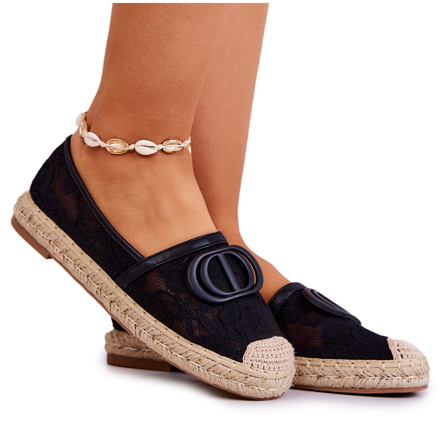 

Damskie Koronkowe Espadryle Z Ozdobą Czarne 38