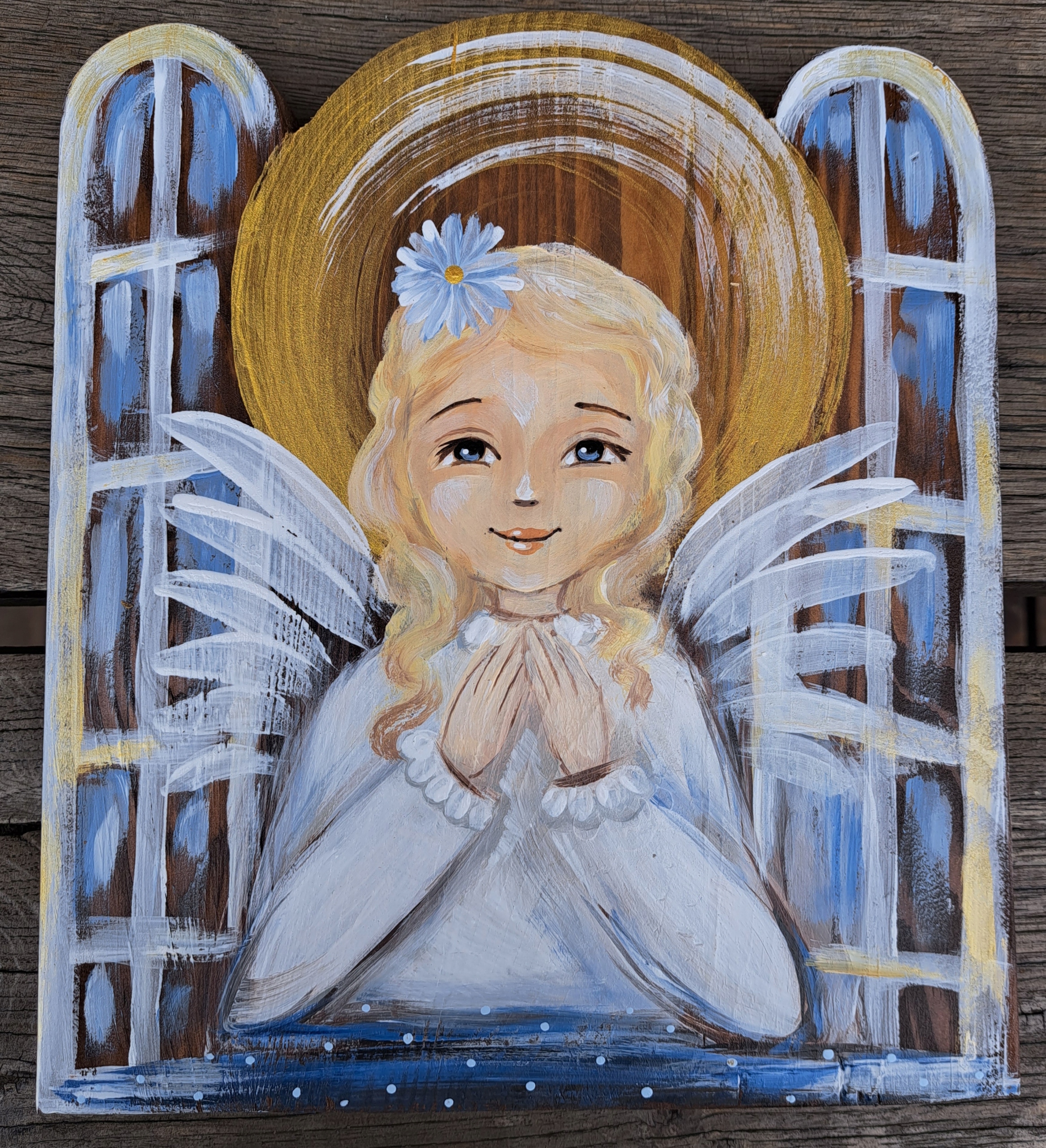 Obraz Dřevěný Anděl Svaté Přijímání Ikona 26 cm dřevo