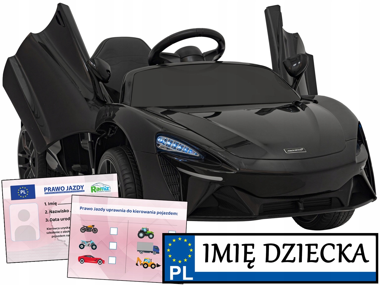 Autko Dla Dzieci McLaren Artura pilot Personalizacja Tablicy prawko jazdy