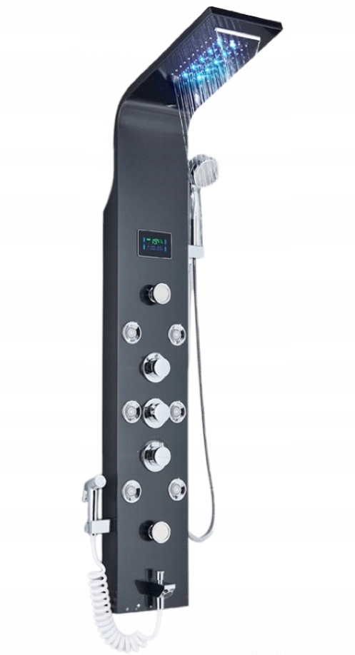Led sprchový panel, vodopád, hydromasáž, čierny