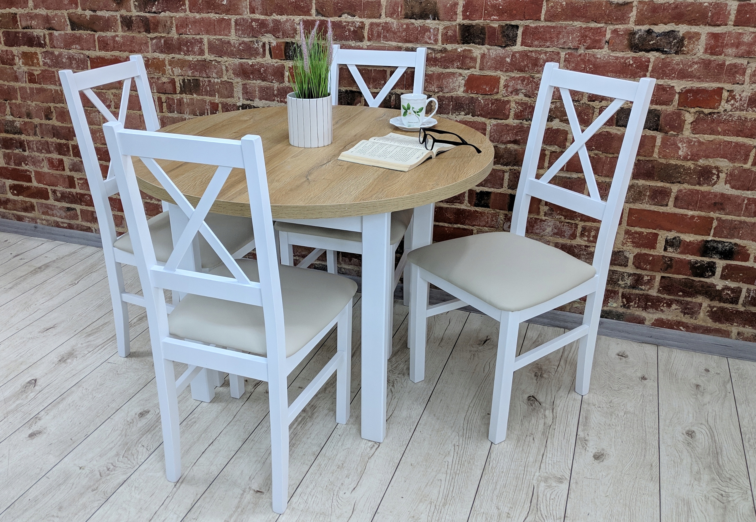 Stół okrągły 100 rozkładany 130 + 4 krzesła KOLORY Kod producenta drew-1