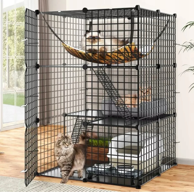 Duża Klatka Dla Kota Poziomy Metalowa 3 Drzwi Drabinki Hamak