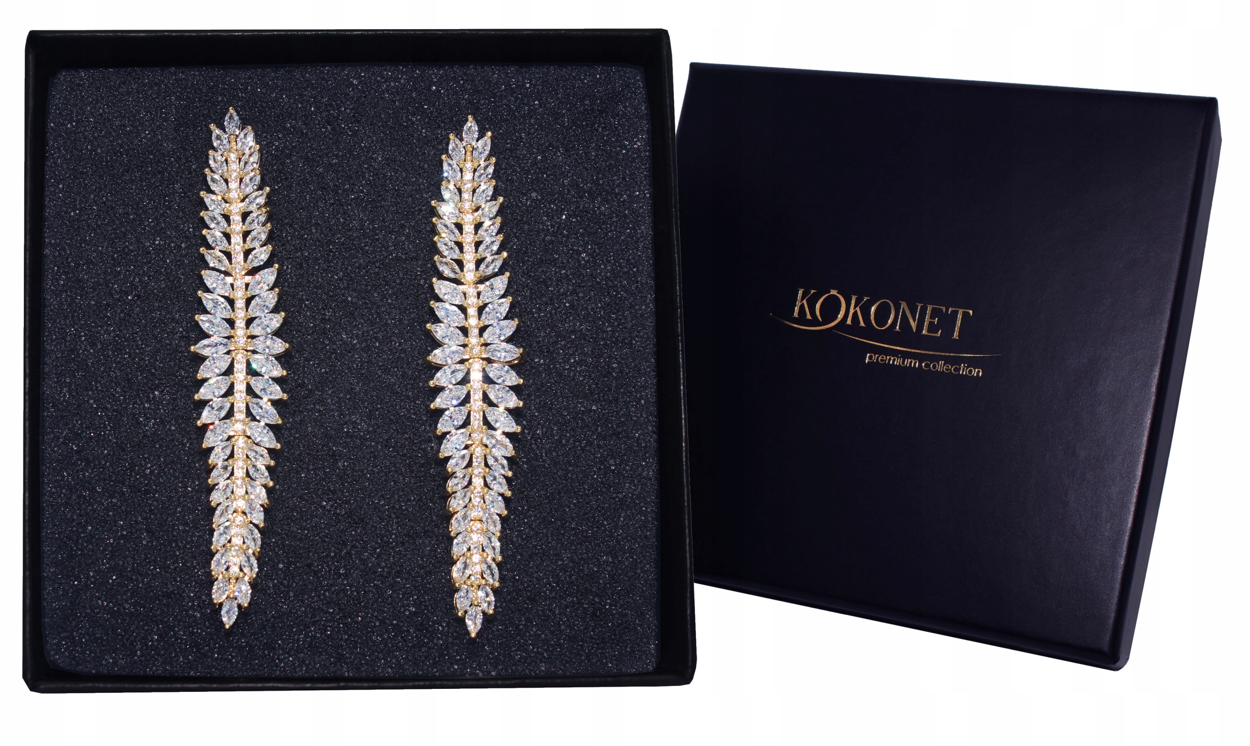 Náušnice s 18karátovými lístky Swarovski, závěsné, dlouhé, boho