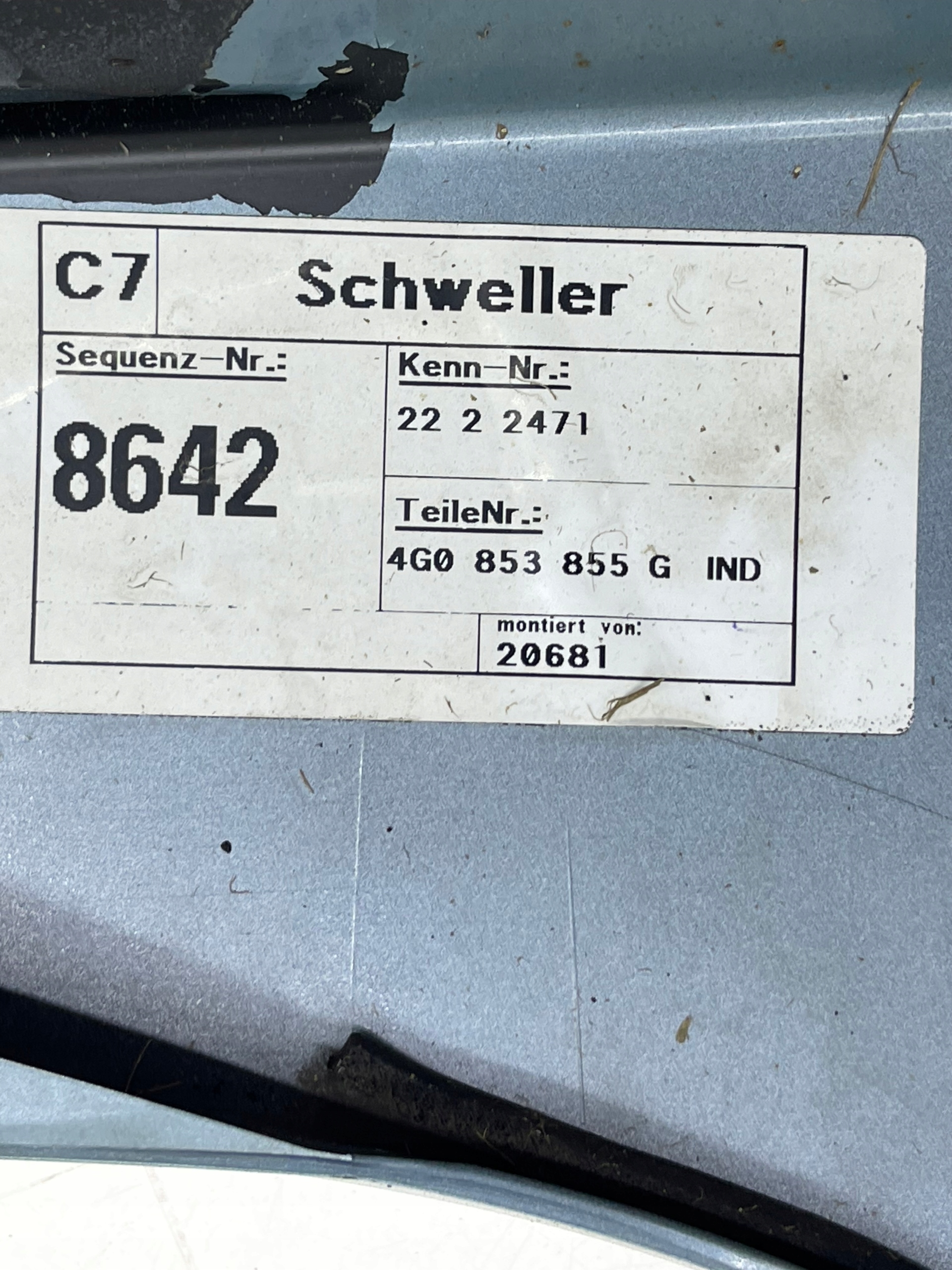 AUDI A6 C7 moulding cap of the threshold threshold left colour LY5R blue