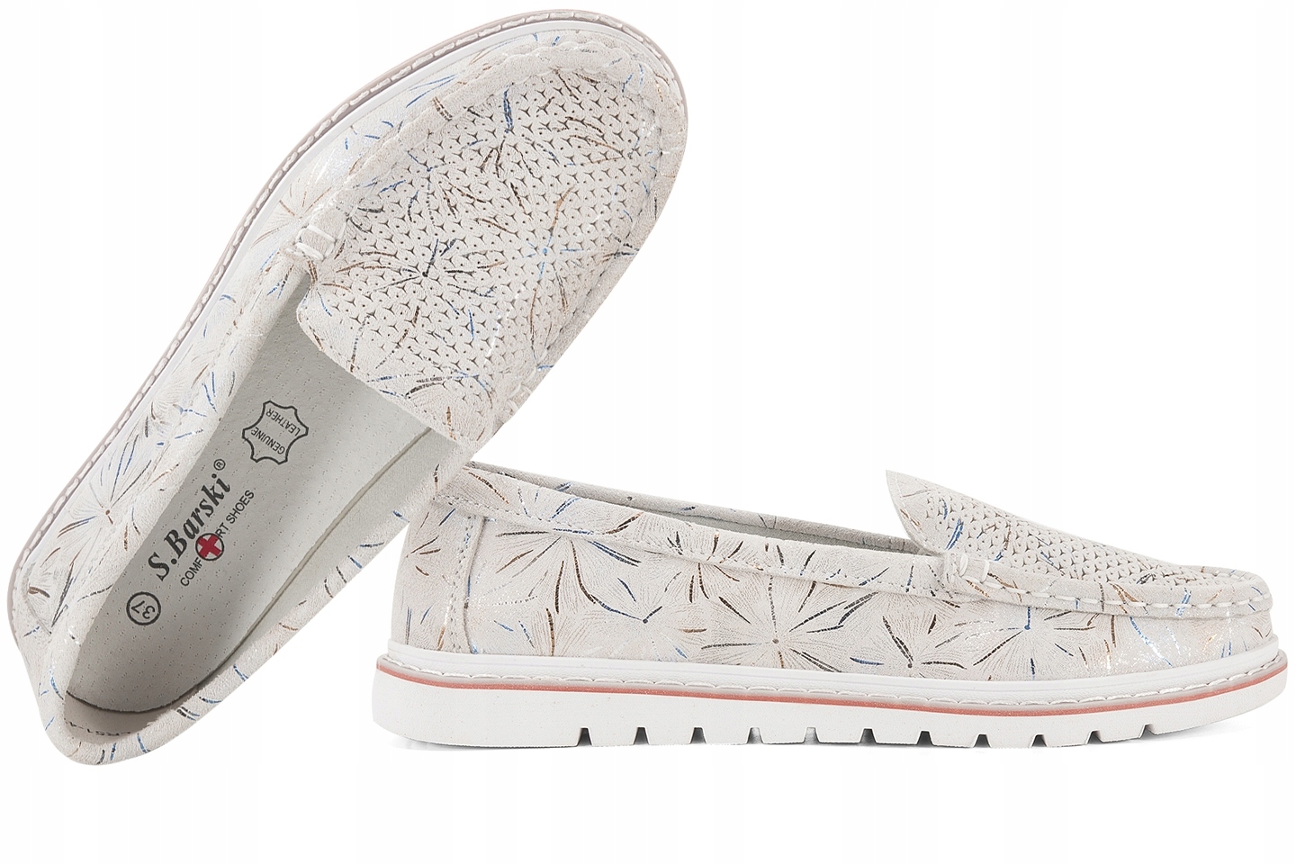 S.barski LR51-471 Dámské Mokasíny Semišové Polobotky Kůže bílá/stříbrná 39