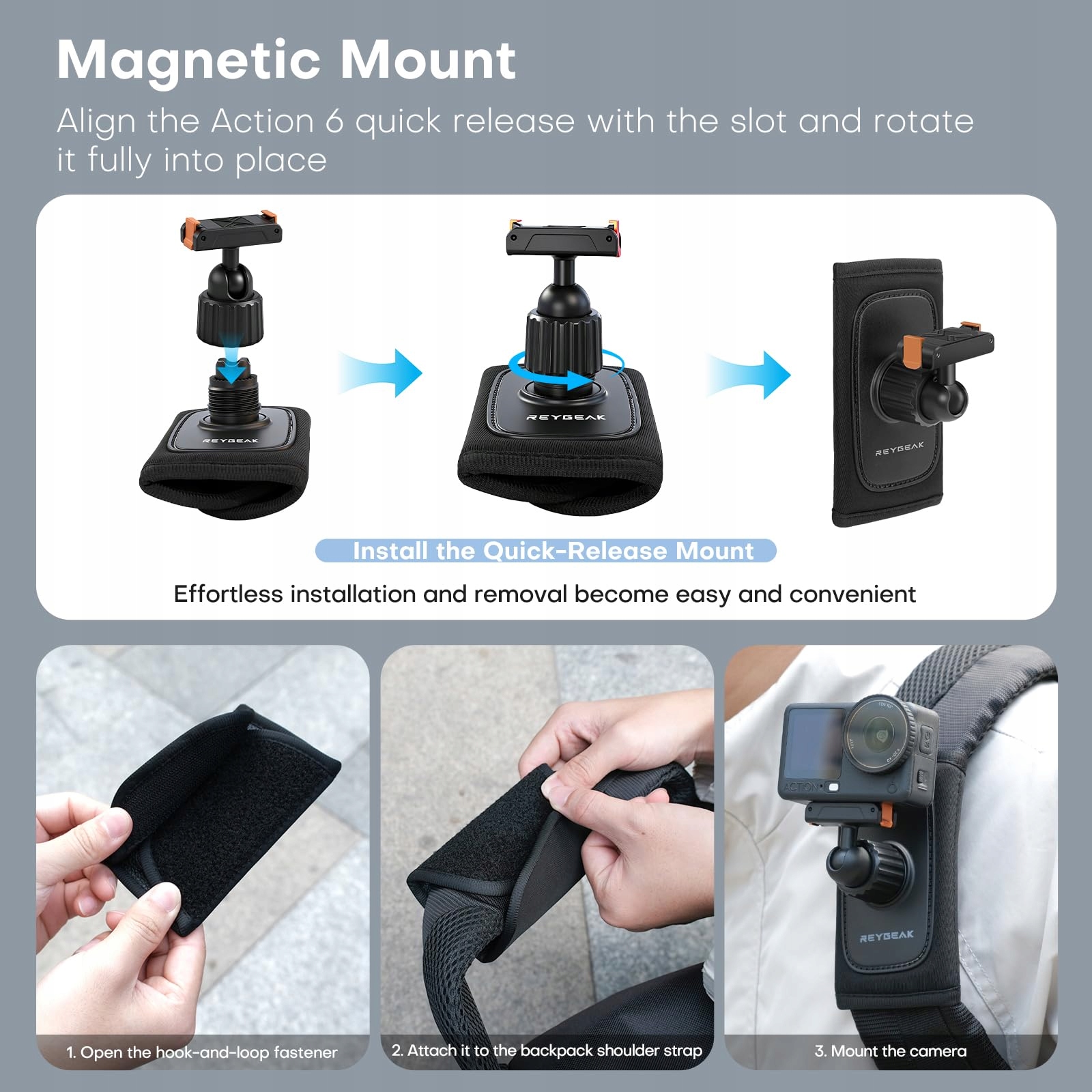 Mocowanie Na Pasek Plecaka Do DJI Osmo Action 6 Nano Regulowane REYGEAK — miniatura 7