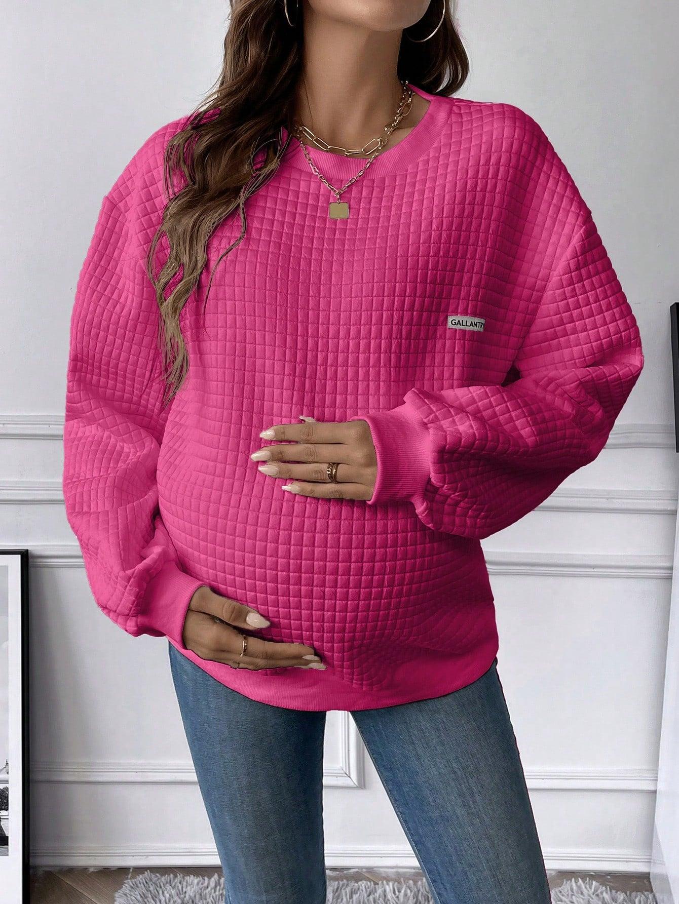 RÓŻOWA BLUZA CIĄŻOWA Z DŁUGIM RĘKAWEM DEKOLT OKRĄGŁY LUŹNA SHEIN 38