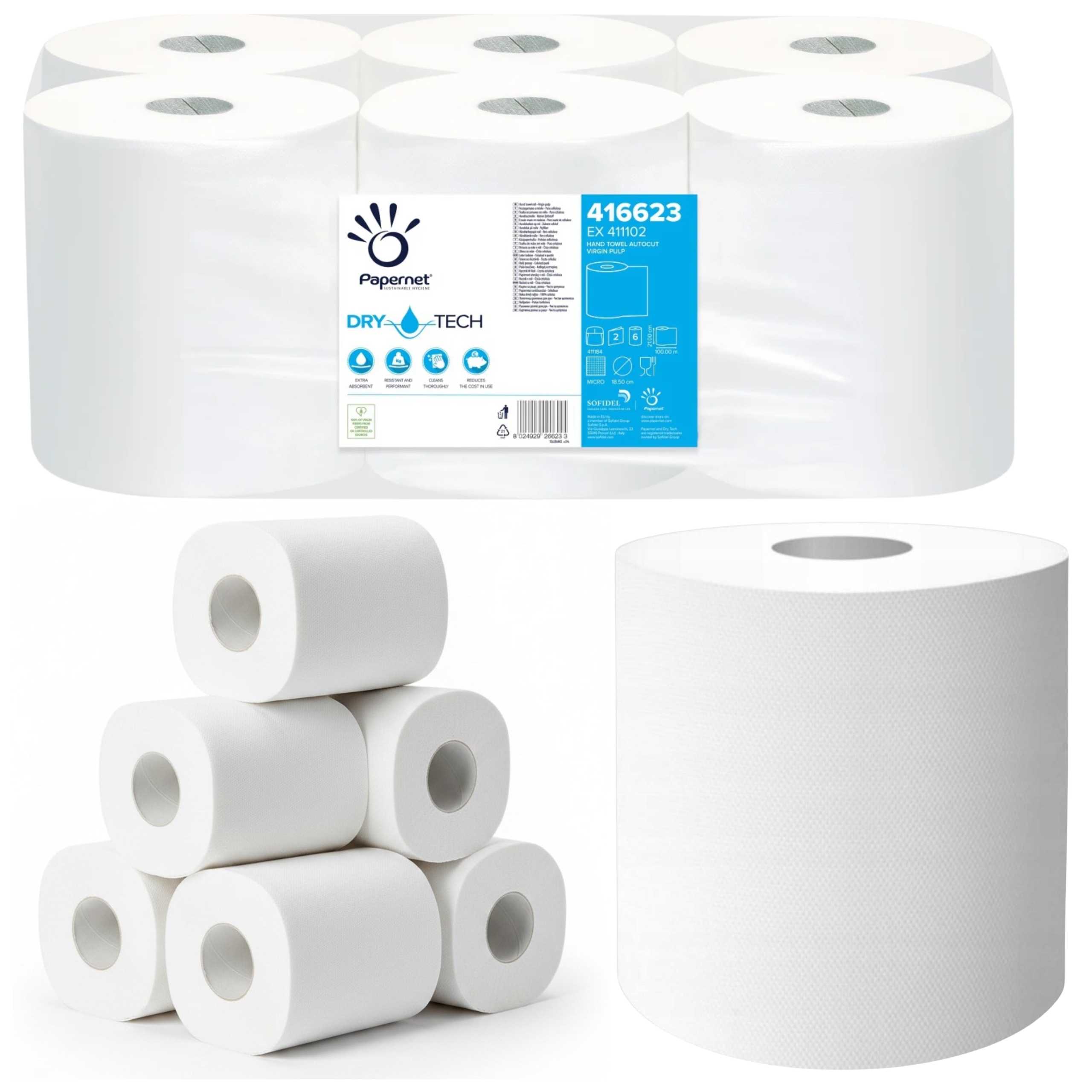 Ręcznik Papierowy Biały Wydajny Celuloza Chłonny 2W Papernet Dry Tech X 6