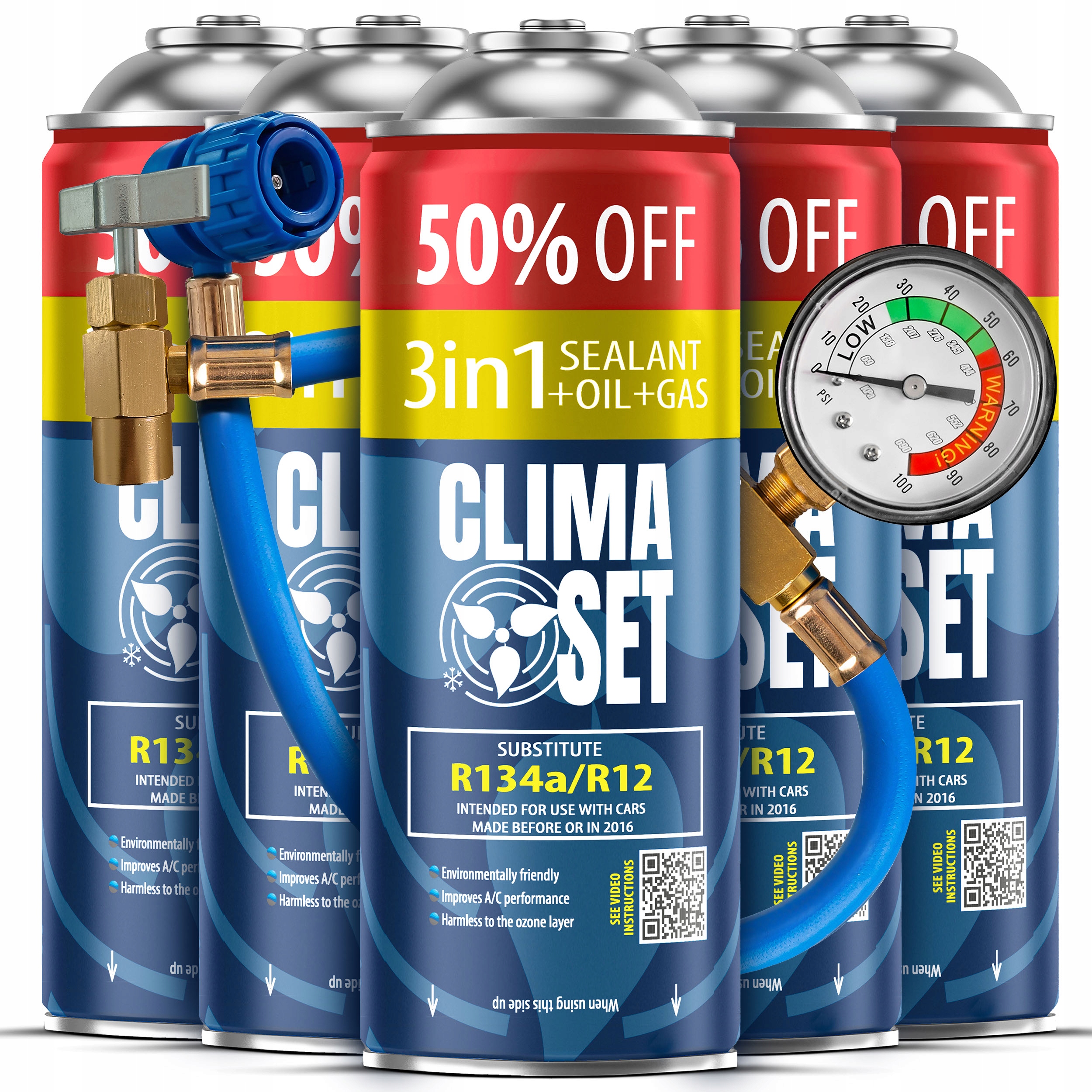 ClimaSet 5x Chladivo pre klimatizáciu 3v1 Plyn R134a 235g kábel