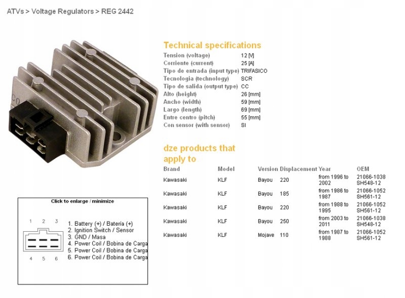 Regulátor Napätia Kawasaki KLF110/185/220/250 Bayou (OEM-21066-1052)