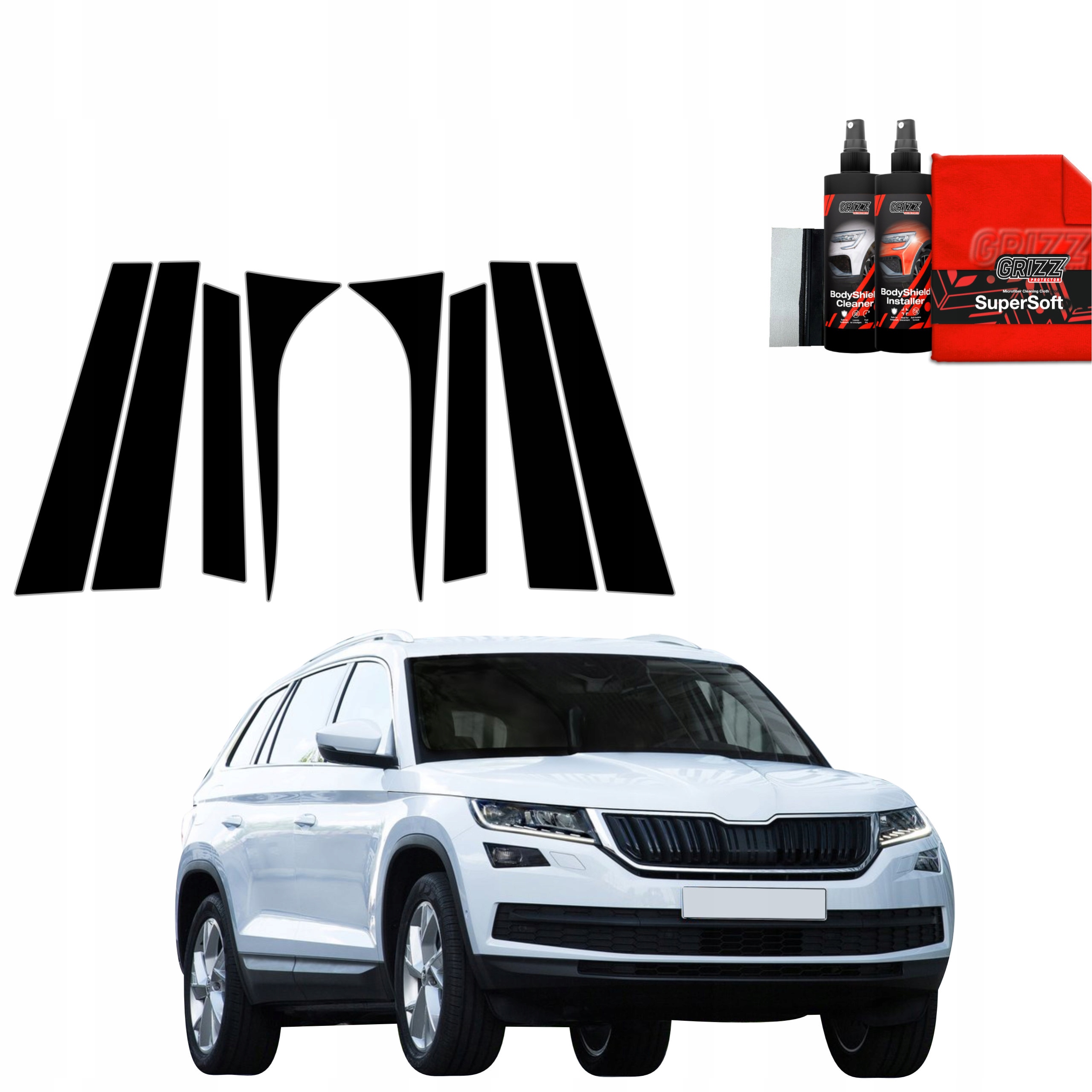 8v1 Černá fólie na sloupky pro Škoda Kodiaq (2016-2023)