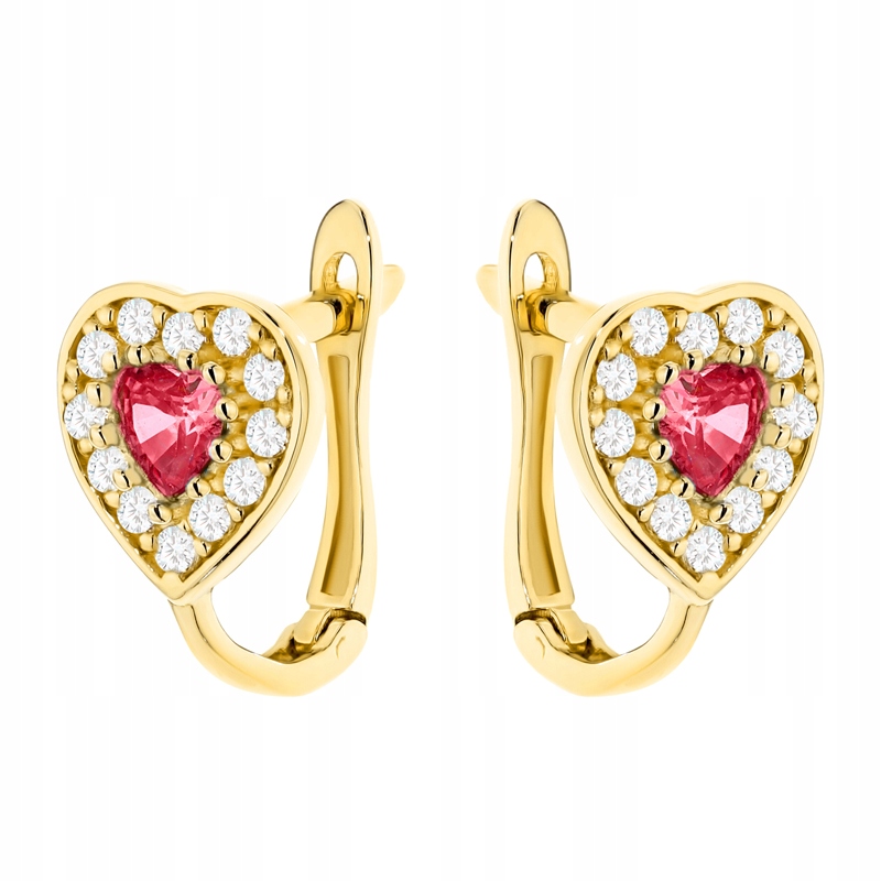 Zlaté Náušnice Dámské anglické pr. 585 Srdíčka Srdíčka se zirkony 14k