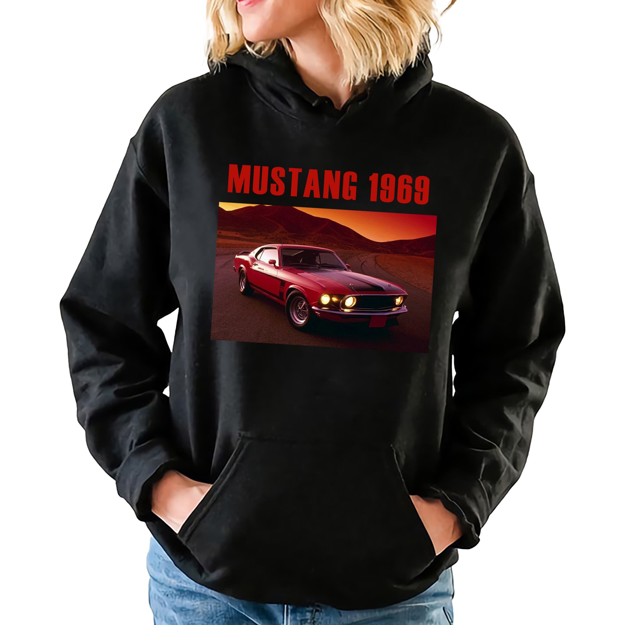 Mikina Černá S Kapucí Mustang 1969 Trilogie Kniha Vzory XXL