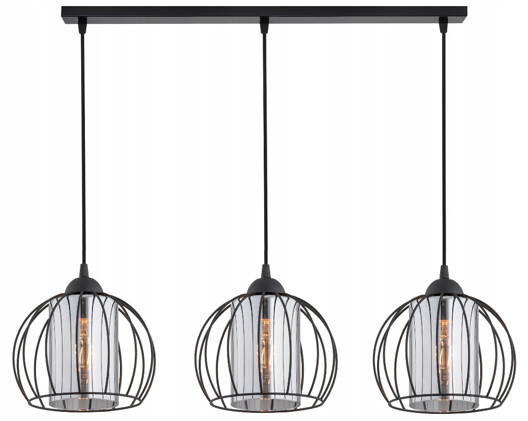 Lampa Wisząca Sufitowa Zwis Żyrandol Czarna Szklany Klosz Loft Led