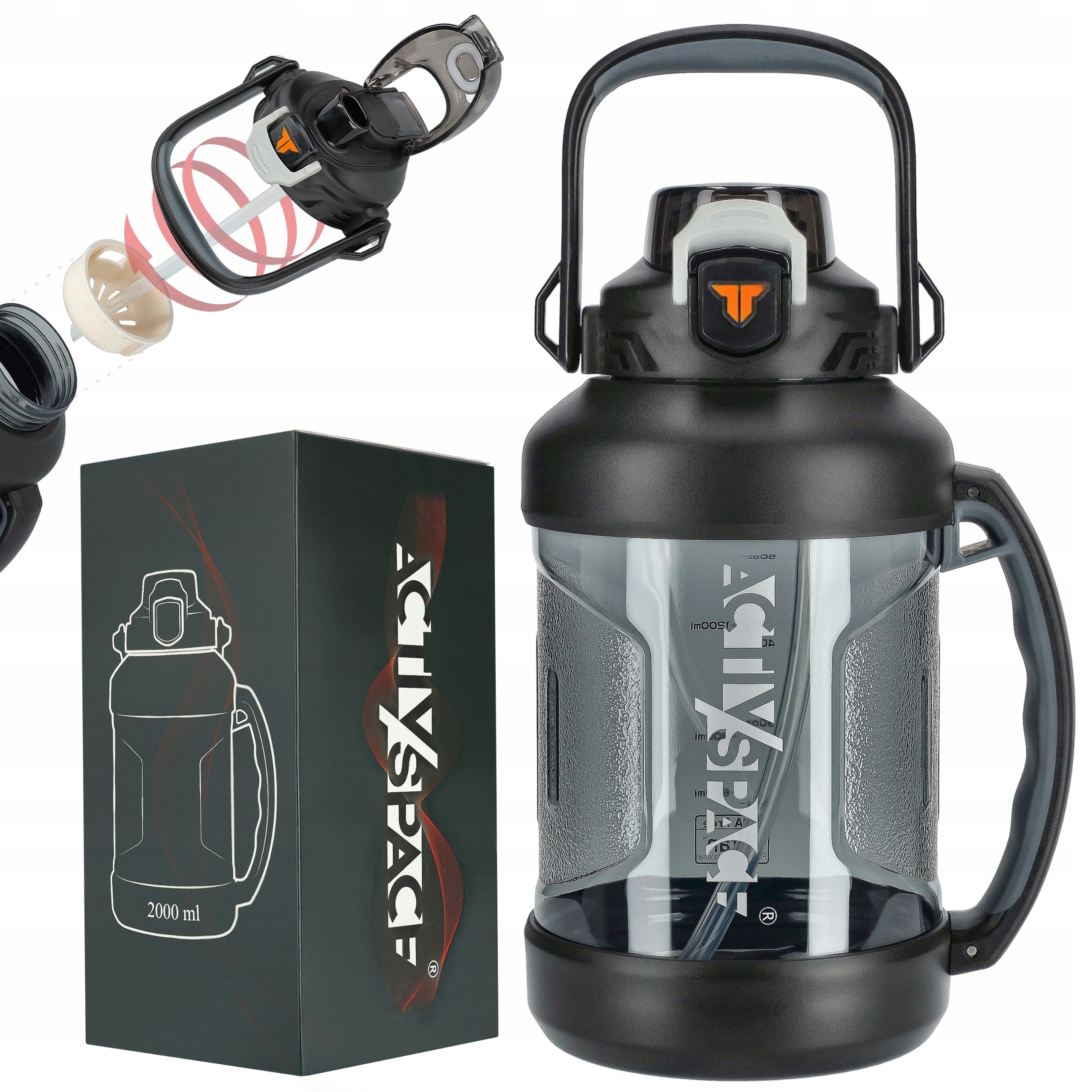 Láhev Na Vodu Lahev Na Pití S Odměrkou Tritan Vzduchotěsná S Brčkem 2L Kvalita