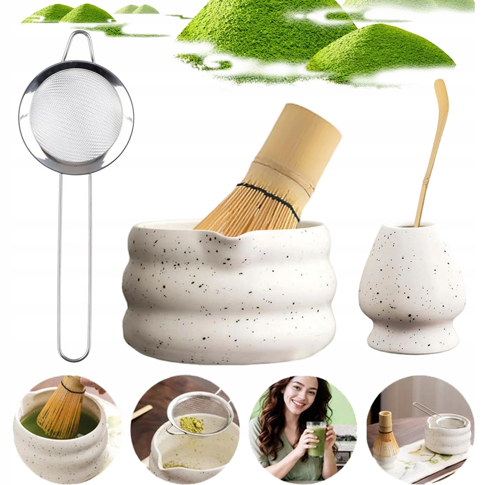 Levně Dárková Sada Na Čaj Matcha Šálek Metlička Podstavec 5KS
