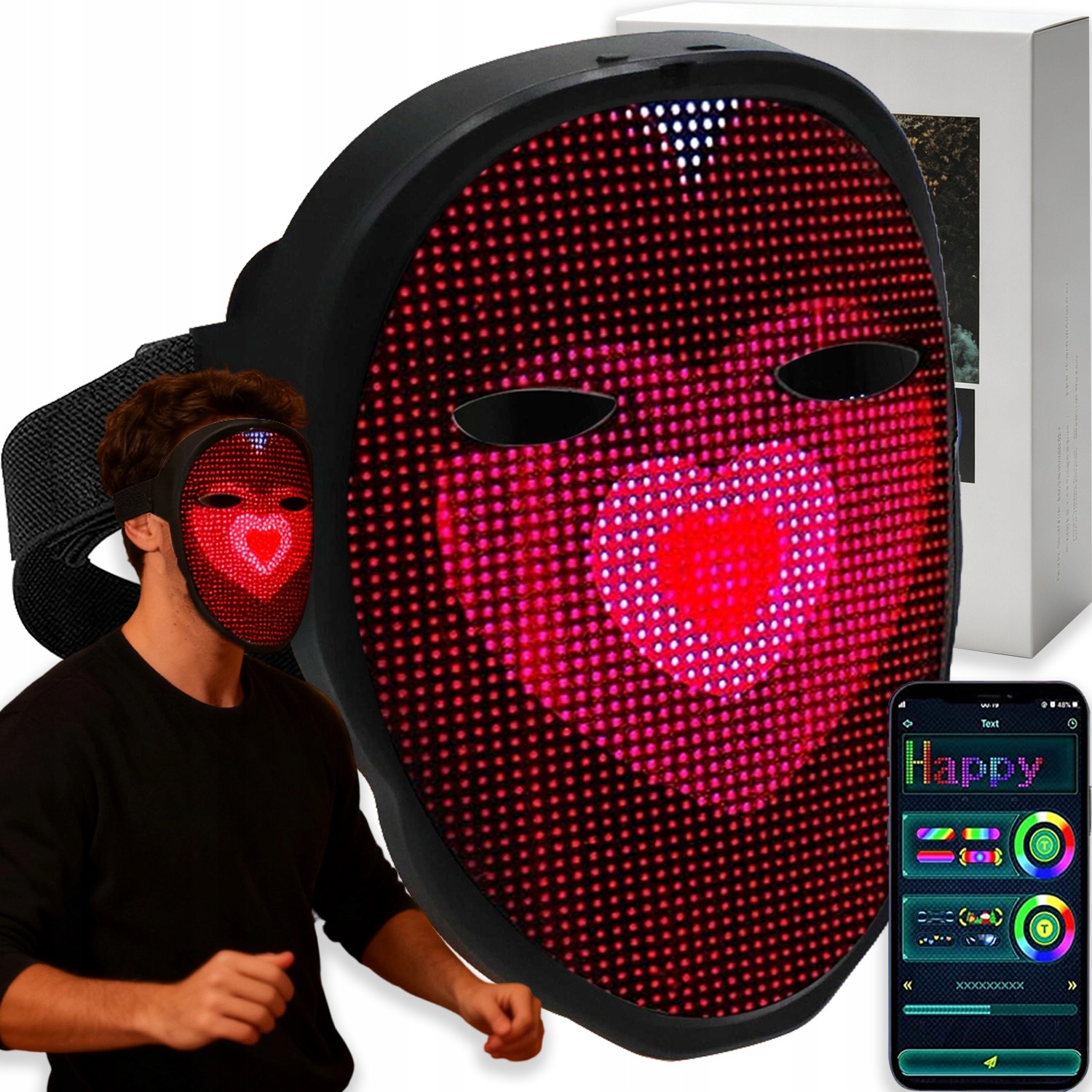 Maska Na Halloween Cosplay Led Svítící Programovatelná Aplikace Rgb Ovládání Gest