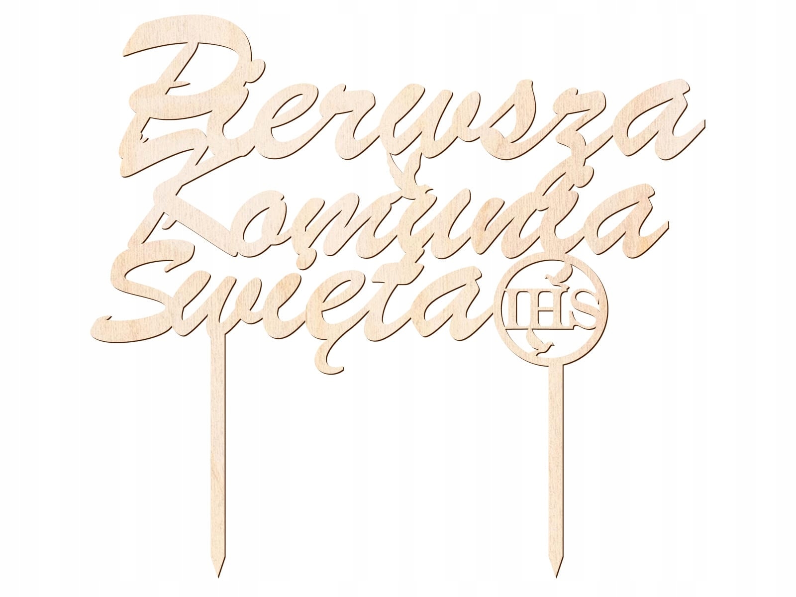 Topper na tort Pierwsza Komunia Święta drewniany 20x14 cm IHS Congee