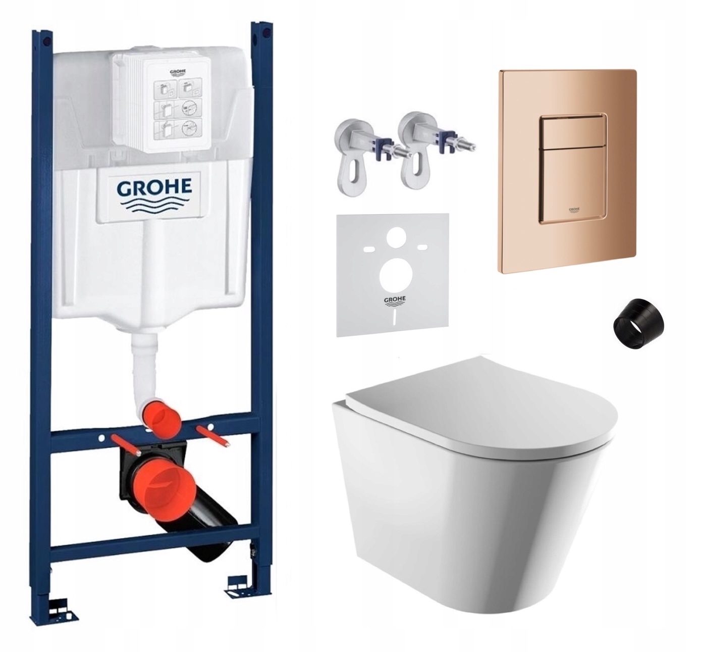 Sada Wc roštu Grohe s Wc misou Tampa a tlačidlom medený lesk Fresh