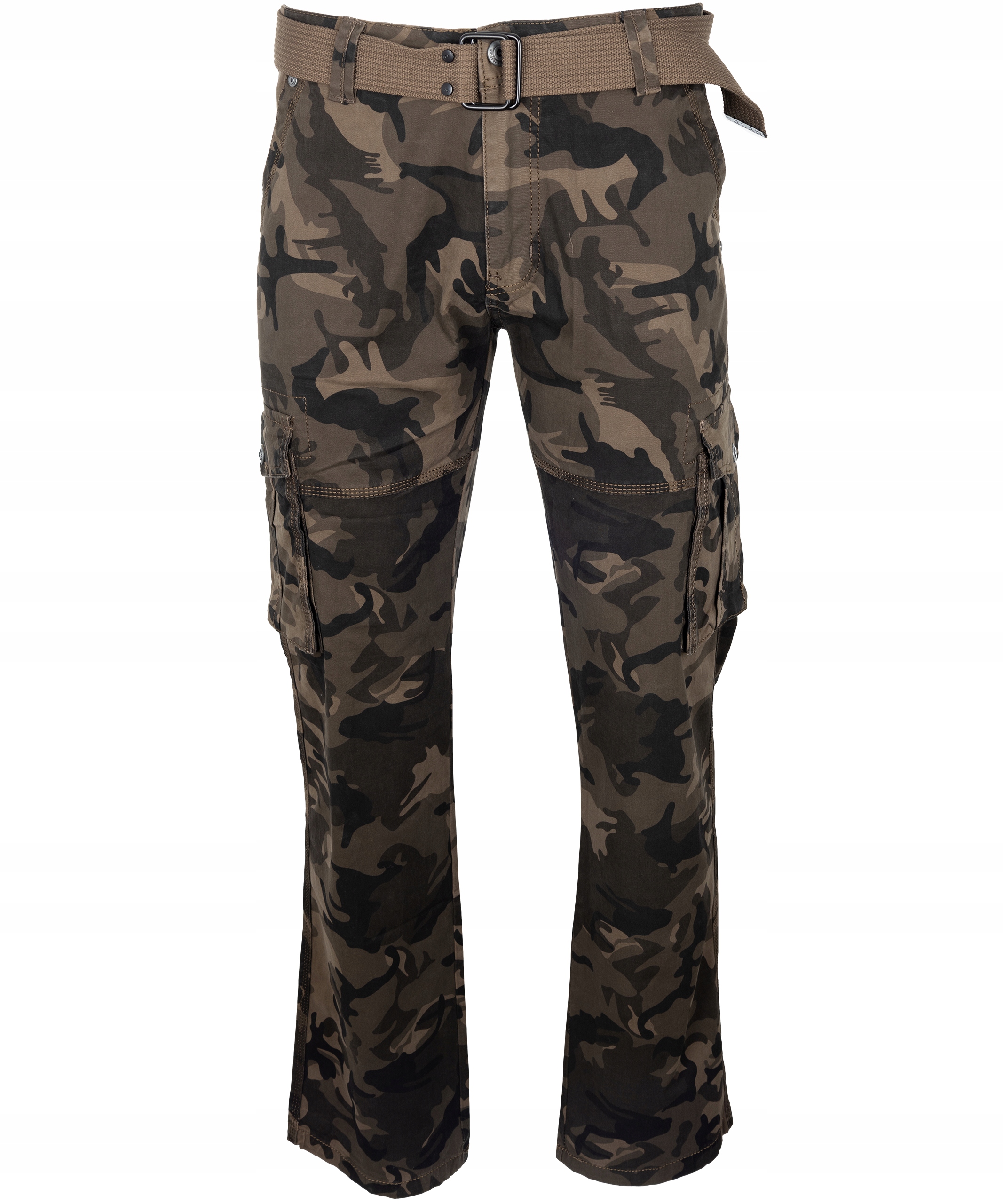 spodnie BOJÓWKI MORO BAWEŁNIANE brązowe moro ITENO PASEK GRATIS W34 Fason bojówki