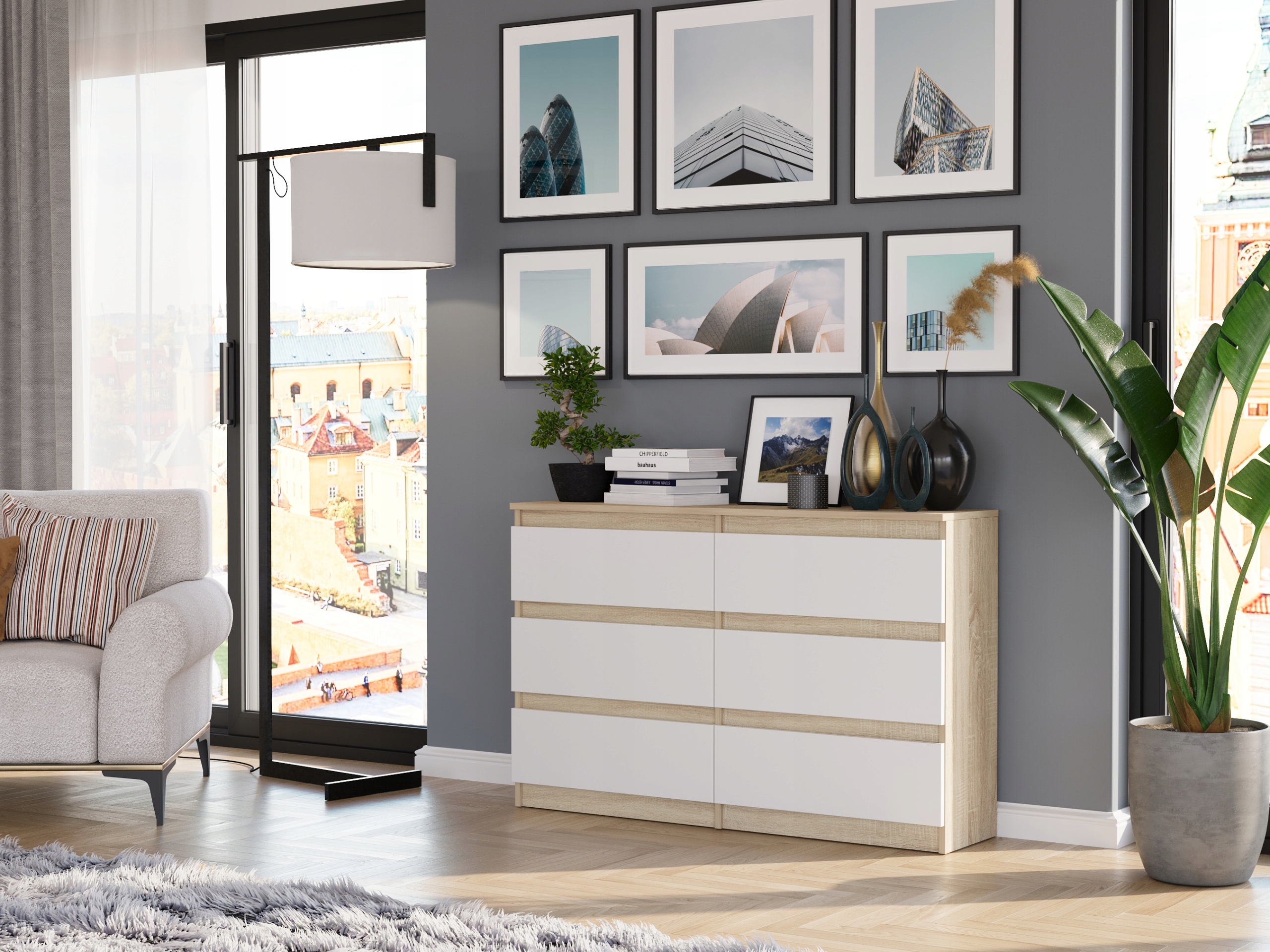 KOMODA 120CM SZAFKA 6 SZUFLAD R-120 MIX SONOMA