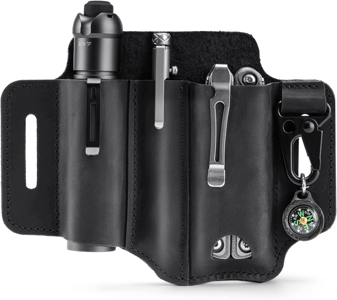 Etui Na Multitool Edc Skórzane 3 Kieszenie Na Pasek Czarne Organizer