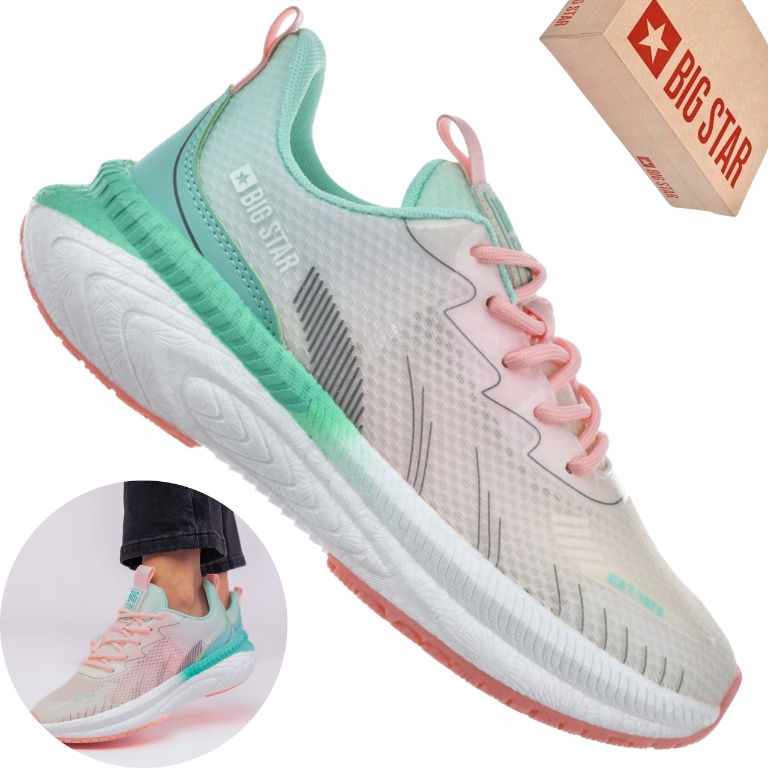 Sneakersy damskie Big Star NN274955 białe zielone lekkie sportowe siateczka