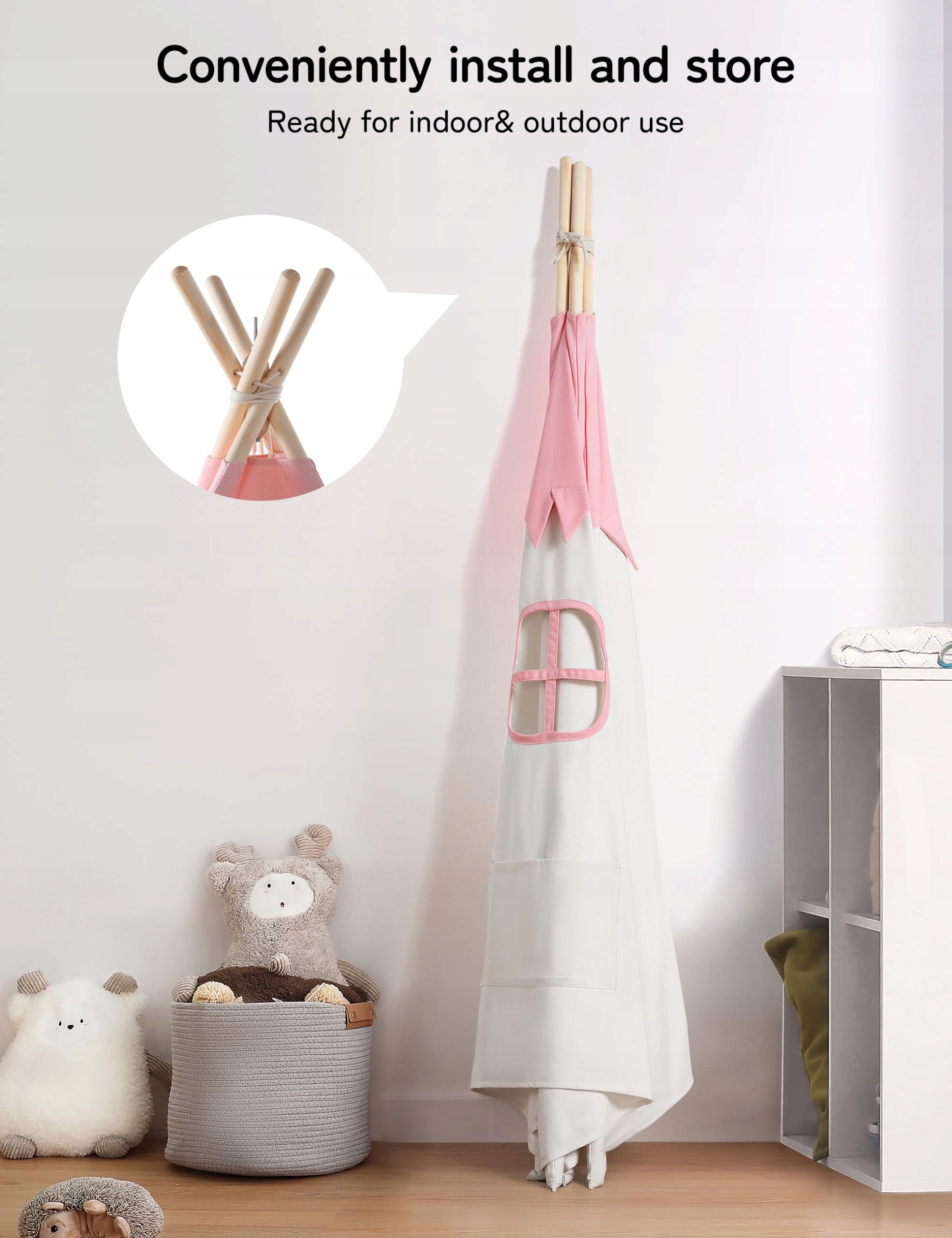 BESREY Namiot Tipi Dla Dzieci RóżowoBeżowy Namiot Do Pokoju Dziecięcego — miniatura 7