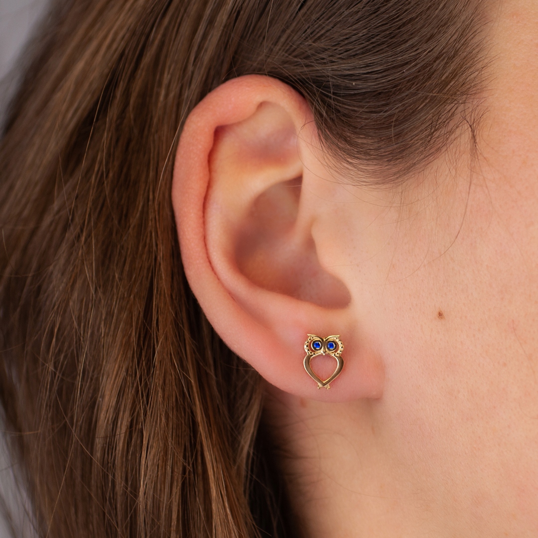 ZŁOTY KOMPLET SOWY SÓWKI SOWA Z SZAFIRAMI PR. 585 Marka Deem