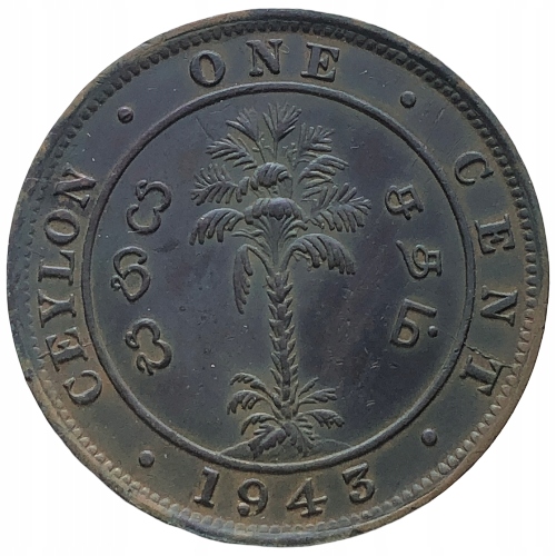 45025. Cejlon, 1 cent, 1943r.