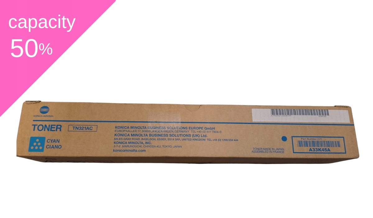 Toner Konica Minolta TN-321 A33K45G C Originál C224 C224e C364 C364e Cyan