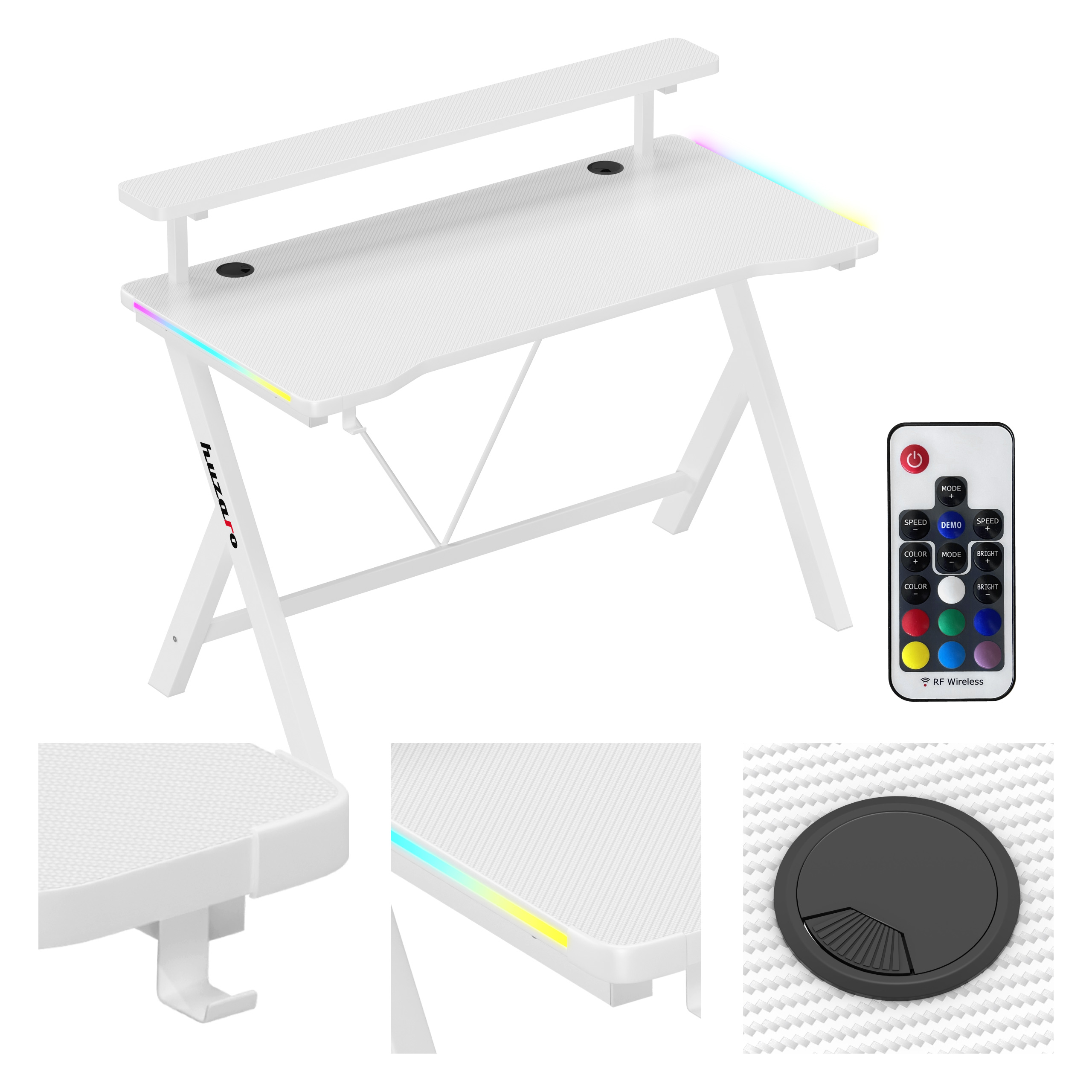 Herný stôl Huzaro biely Rgb Led pre mládež s nadstavcom pre hráčov