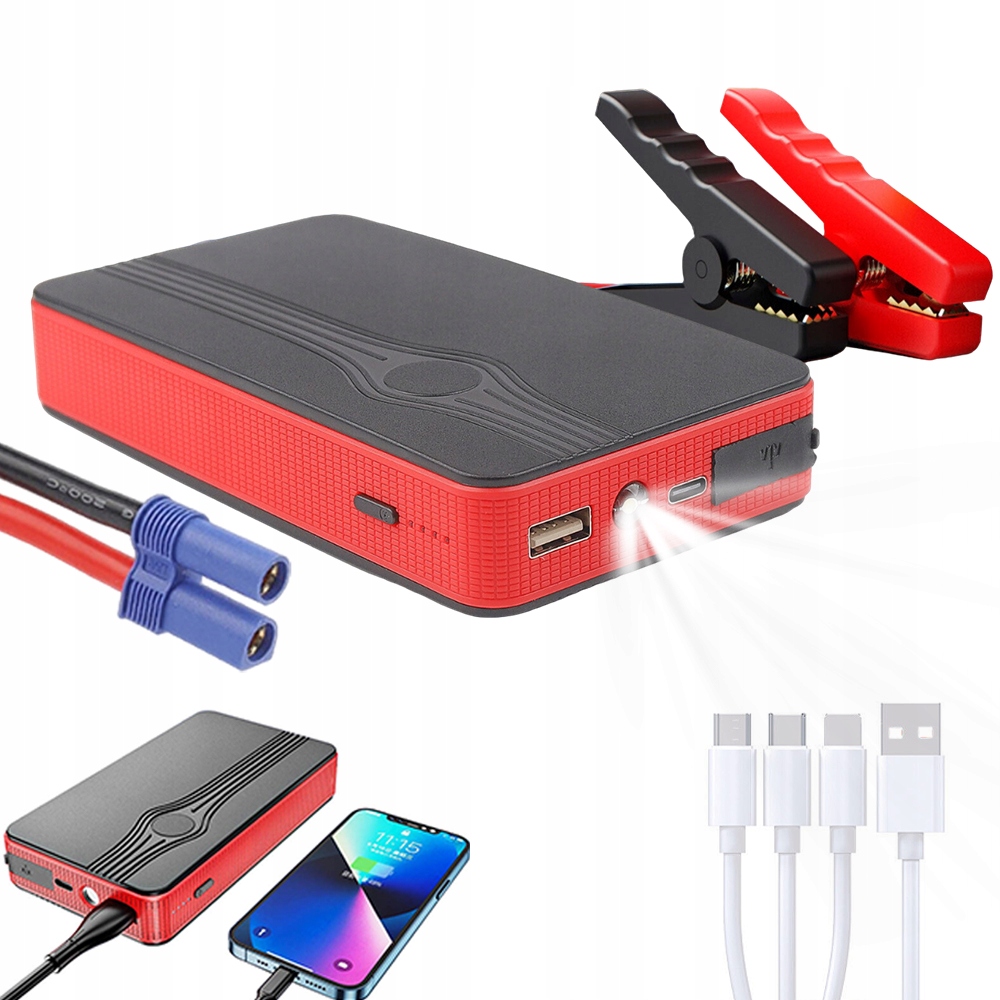 Jump Starter Startovací Booster Powerbanka Do Auta Svítilna 10000 mAh Svorky