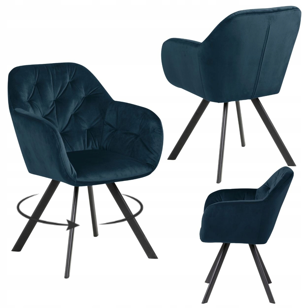 Jídelní Židle Do Kuchyně Obývacího Pokoje, čalouněná tmavě modrou auto-return velvetovou barvou