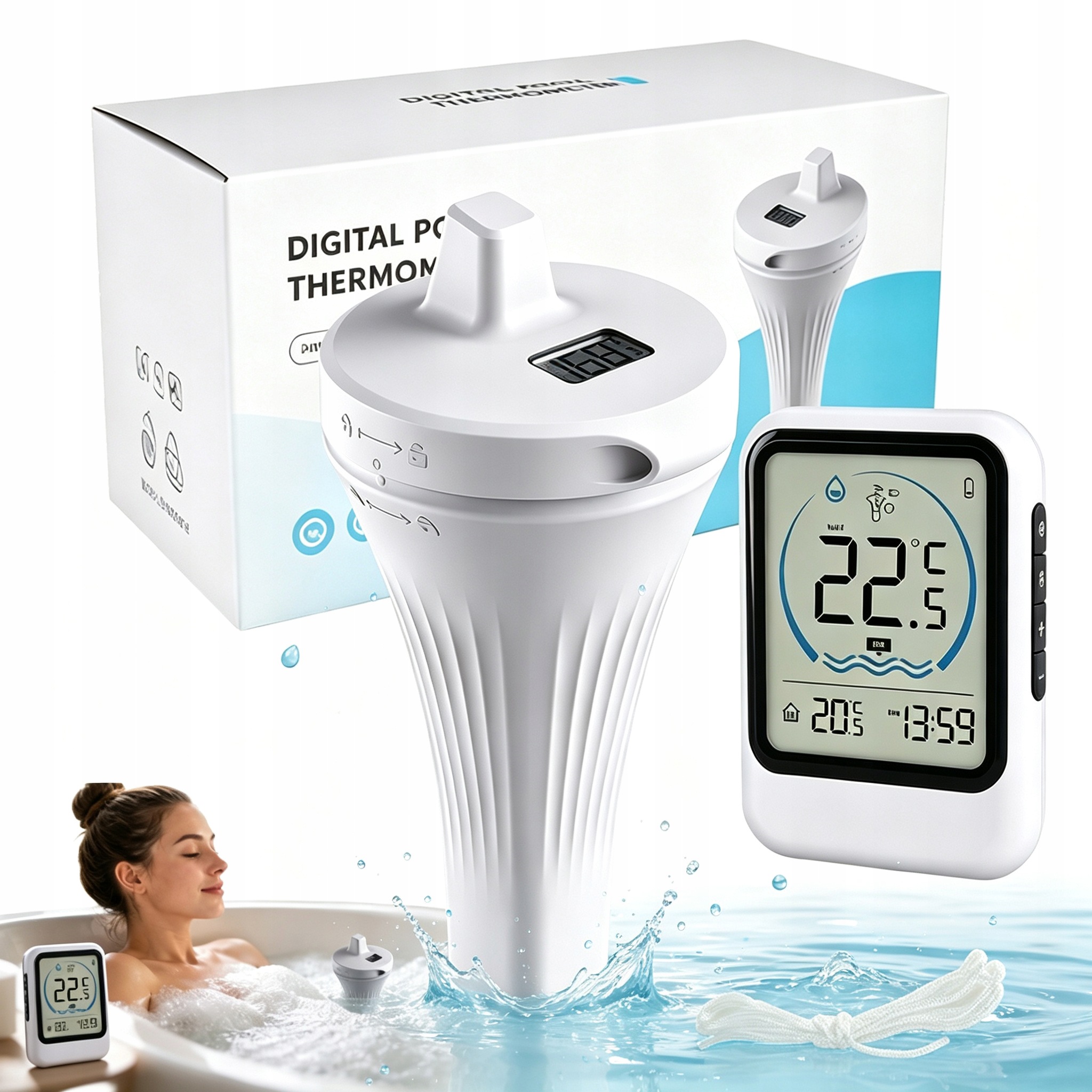 Bazénový Bezdrátový Digitální Teploměr Do Bazénu IP68 Bílý