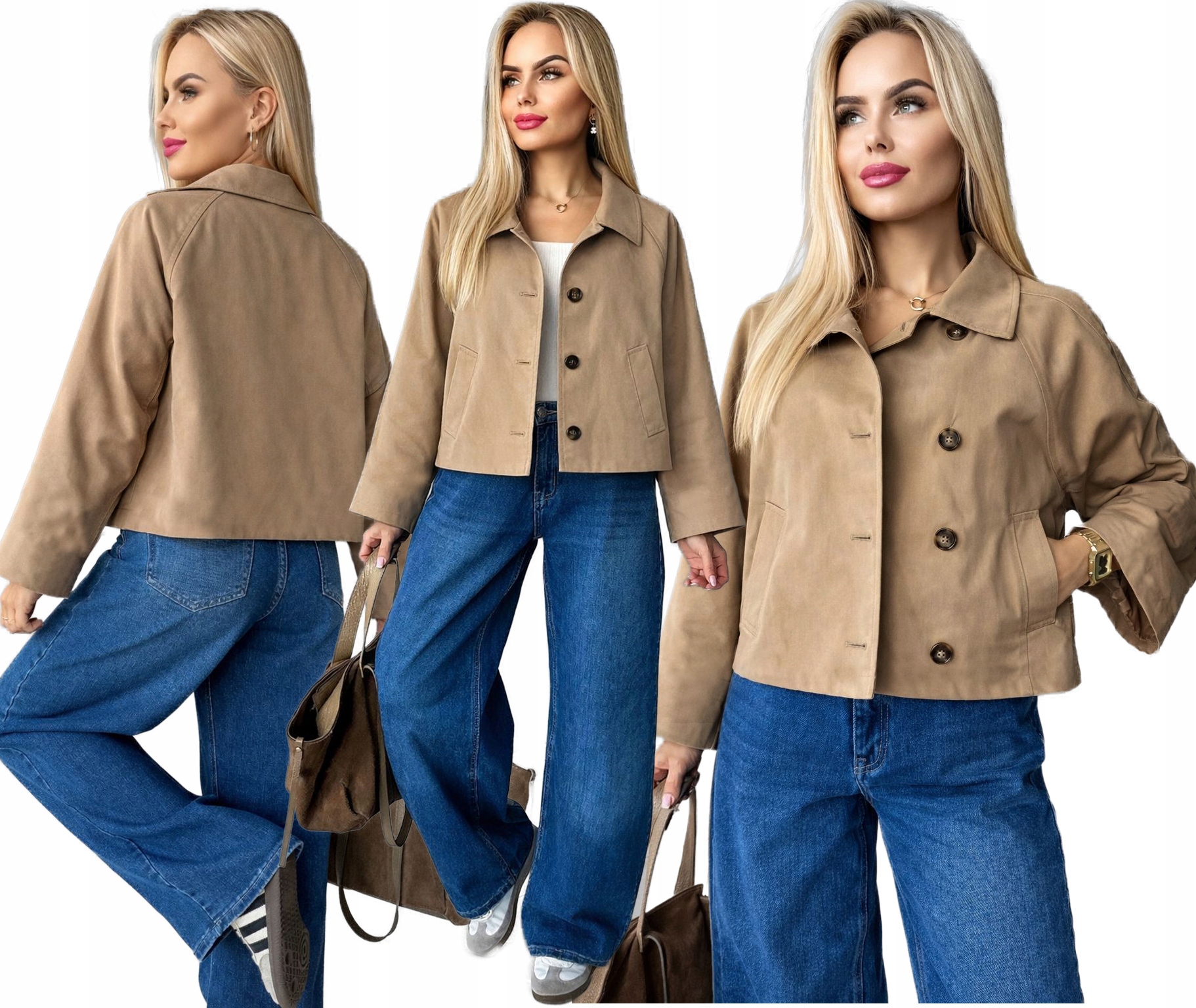 Kurtka krótki Płaszcz Trencz damski prochowiec podszewka beżowy L Kari