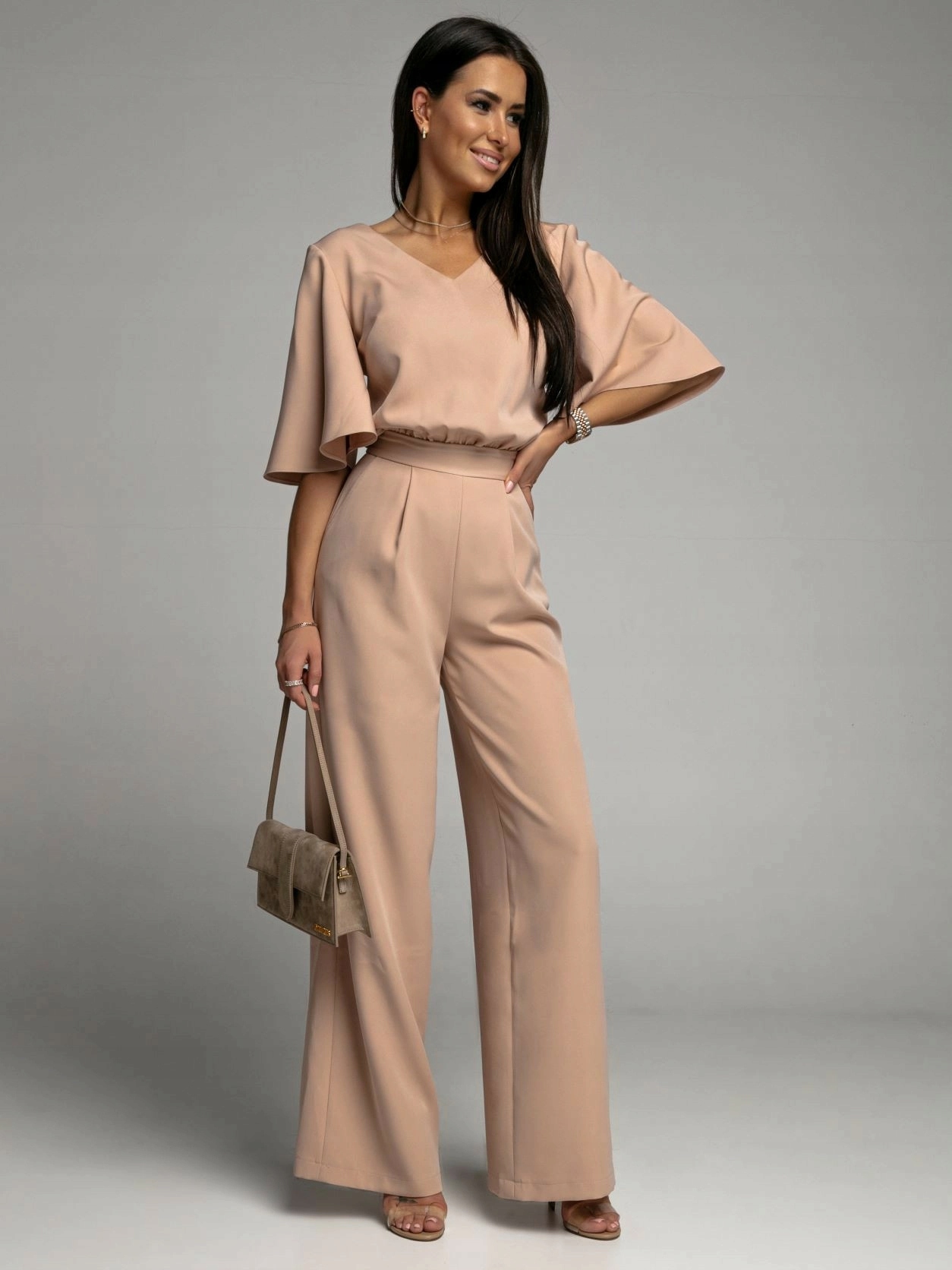Kombinezon z szerokimi nogawkami - beż Vivien Beżowy M Płeć kobieta