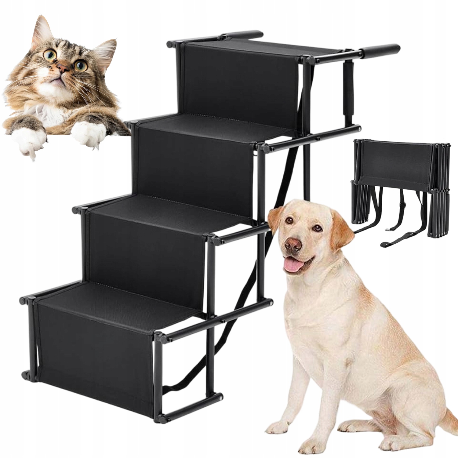 Levně Skládací Protiskluzové Schody Pro Psa 4 Stupně Do 80 Kg, Černé